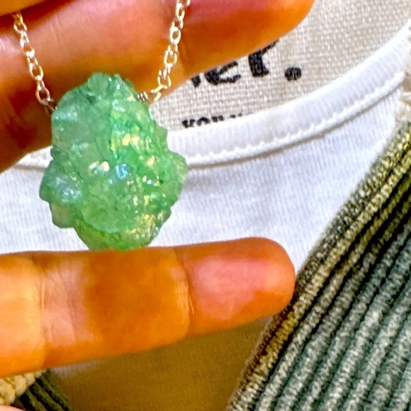 Aventurine raw worry stone sterling silver necklace/manifesting Joy. - Picture 1 of 5